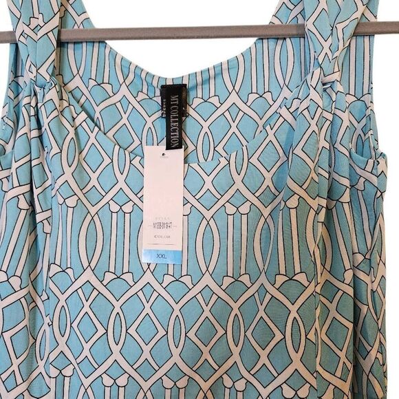 MT Collection dress, light blue and white midi sleeveless.  Size XXL. NWT.   # 8 - Picture 2 of 6